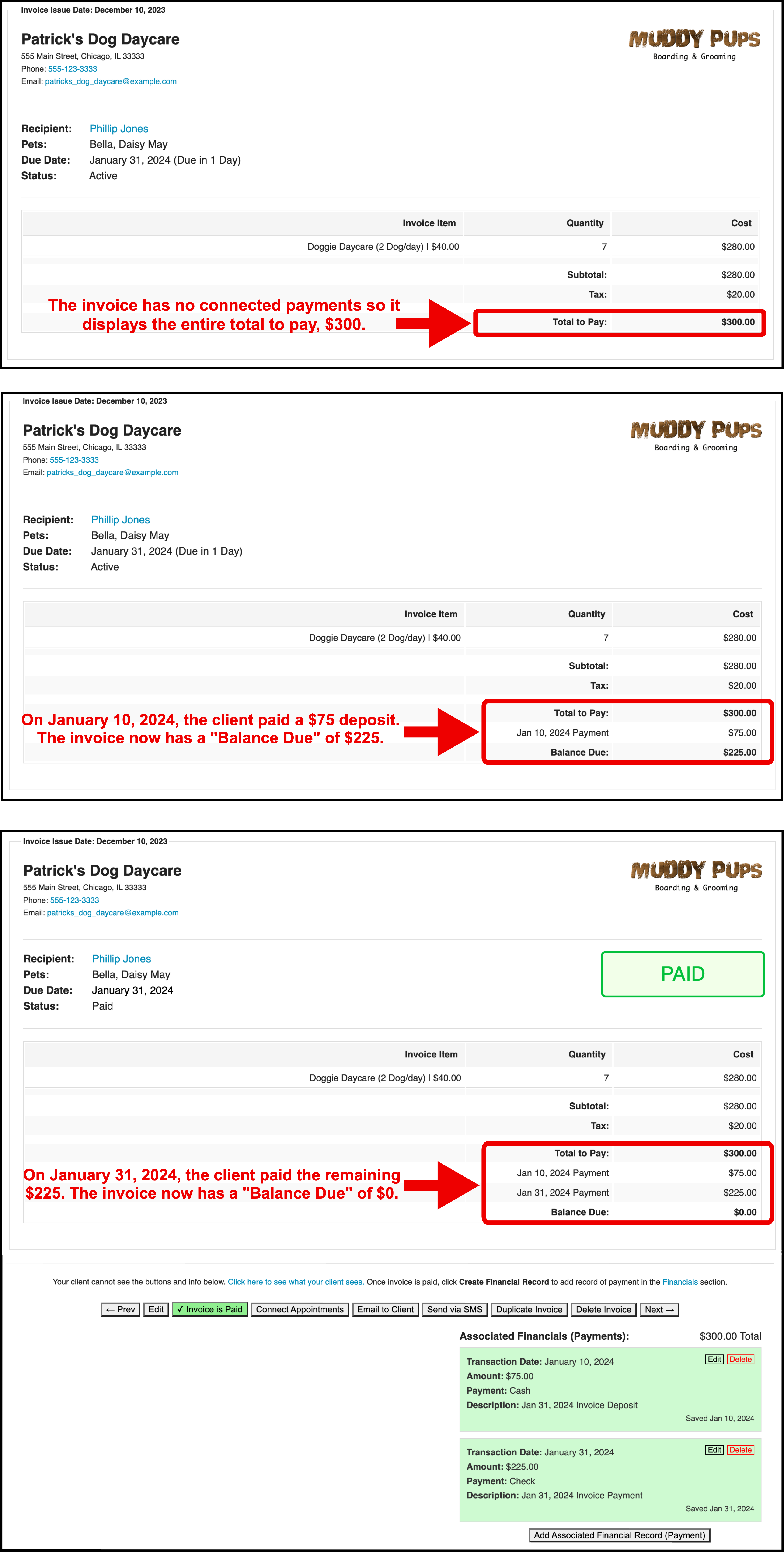 invoice deposits