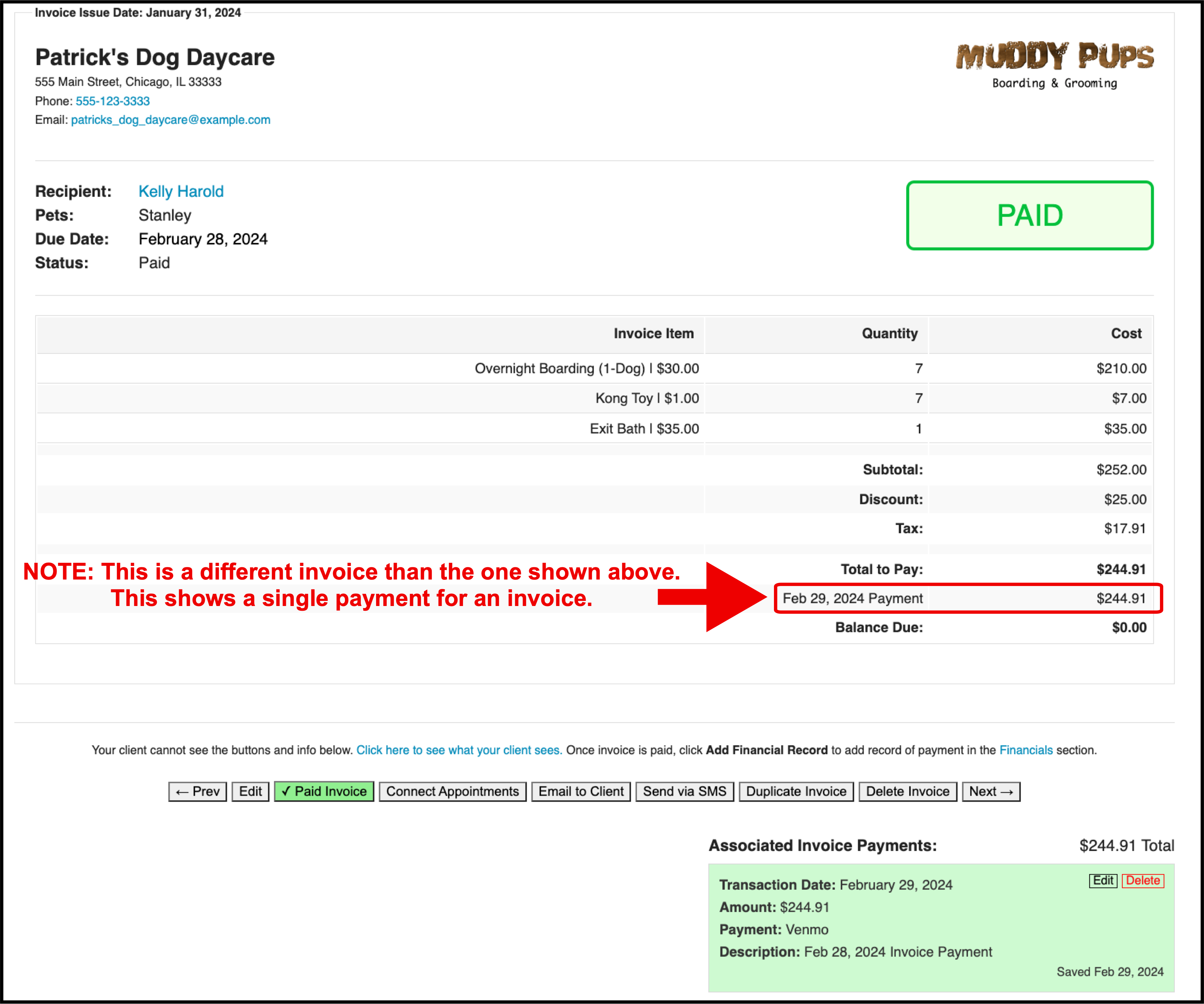 single invoice payment